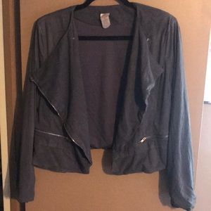 GREY SUEDE BLAZER WITH GOLD DETAILS